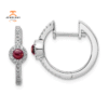 14KT WHITE GOLD 0.45 CTW GARNET & 0.20 CTW DIAMOND HOOP EARRINGS