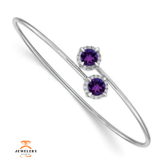 14KT WHITE GOLD 0.80 CTW AMETHYST & 0.12 CTW DIAMOND FLEX BANGLE BRACELET