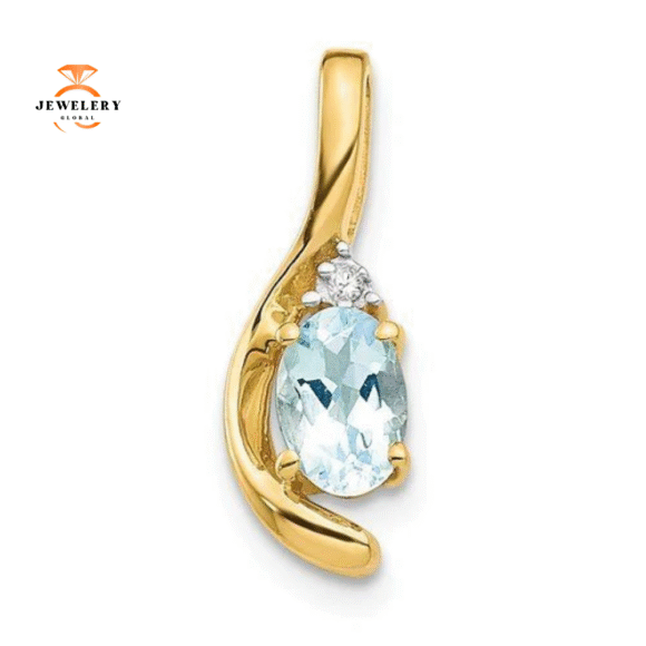 14KT GOLD 0.40 CT OVAL AQUAMARINE & DIAMOND PENDANT - Image 4