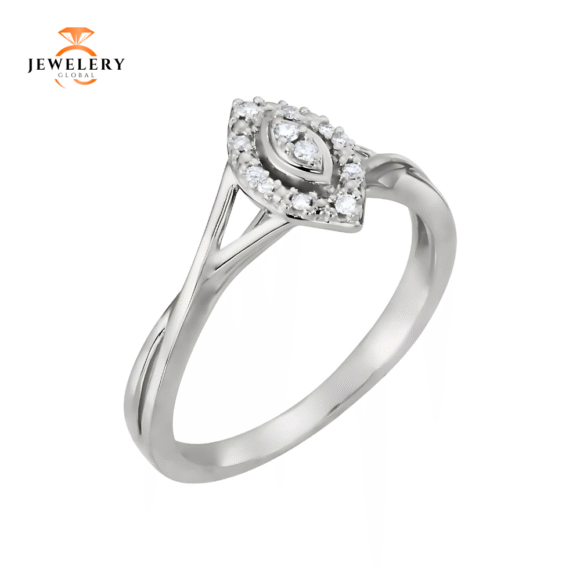 10KT WHITE GOLD DIAMOND MARQUISE SHAPE HALO RING - Image 2