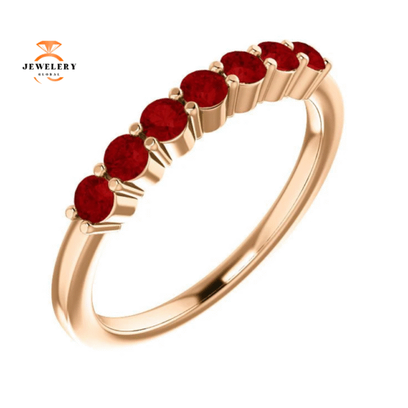 14KT GOLD 0.56 CTW RUBY SHARED PRONG 7 STONE RING - Image 7