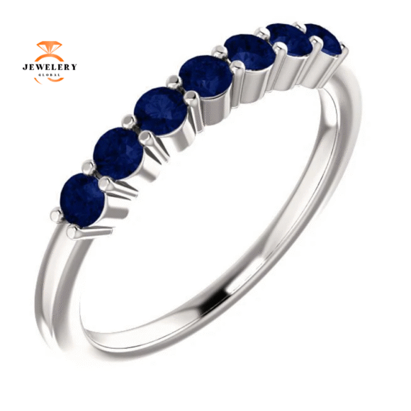 14KT GOLD 0.56 CTW BLUE SAPPHIRE SHARED PRONG 7 STONE RING