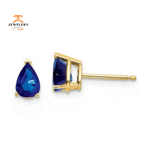 14KT GOLD 1.20 CTW PEAR BLUE SAPPHIRE STUD EARRINGS - Image 2