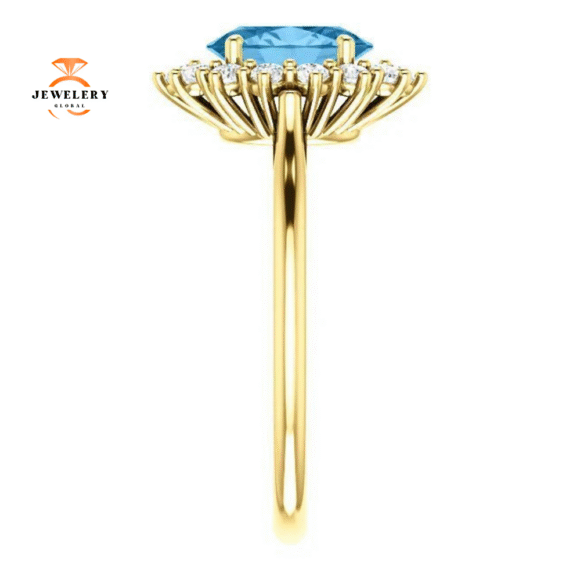 14KT GOLD 1.60 CT SWISS BLUE TOPAZ & 3/8 CTW DIAMOND OVAL HALO RING - Image 12