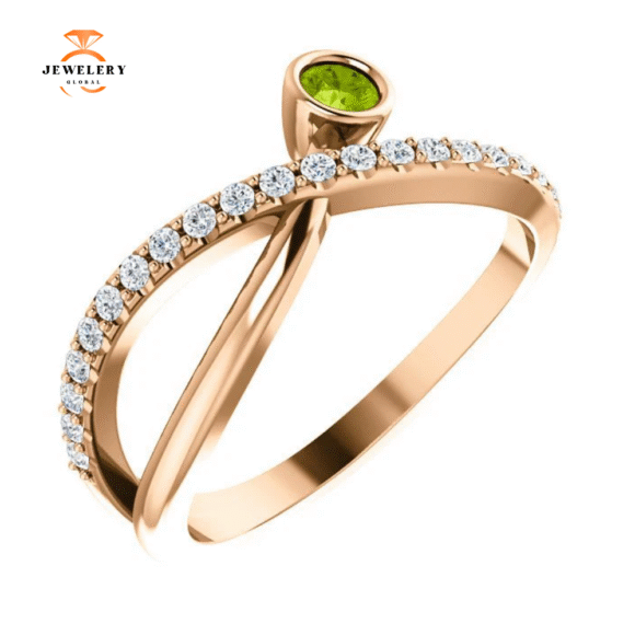 14KT Gold .13 CT Peridot & .20 CTW Diamond Criss-Cross Bezel-Set Ring