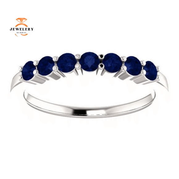14KT GOLD 0.56 CTW BLUE SAPPHIRE SHARED PRONG 7 STONE RING - Image 3