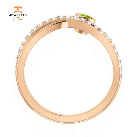 14KT Gold .13 CT Peridot & .20 CTW Diamond Criss-Cross Bezel-Set Ring - Image 3