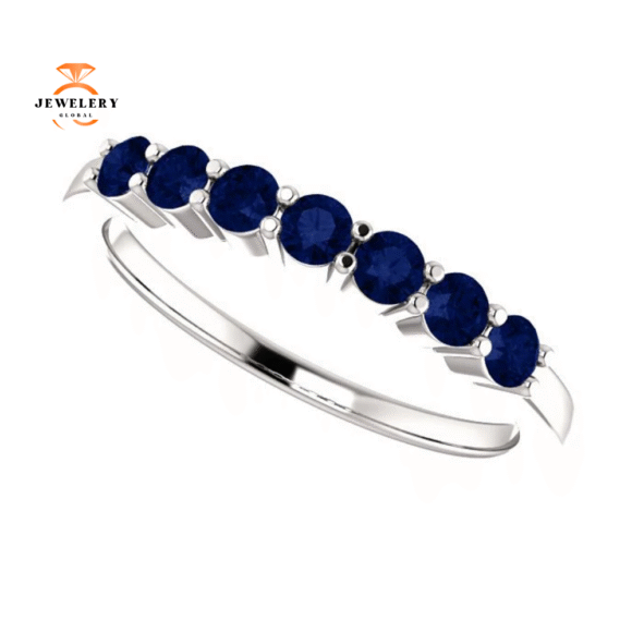 14KT GOLD 0.56 CTW BLUE SAPPHIRE SHARED PRONG 7 STONE RING - Image 5