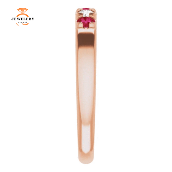 14KT GOLD 0.27 CTW RUBY & 0.12 CTW DIAMOND FRENCH-SET 5 STONE BAND - Image 4
