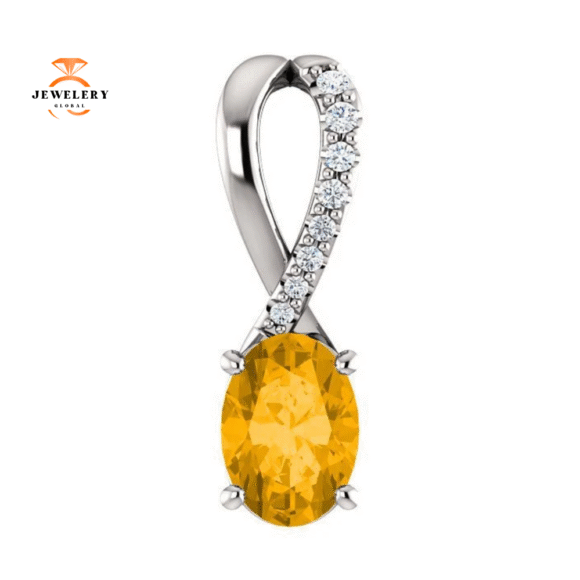 14KT GOLD 0.72 CT CITRINE & 0.04 CTW DIAMOND ACCENT PENDANT - Image 4