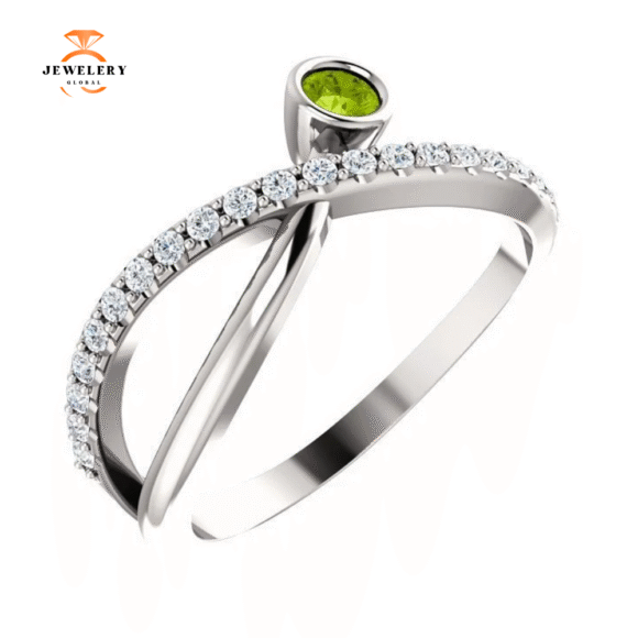 14KT Gold .13 CT Peridot & .20 CTW Diamond Criss-Cross Bezel-Set Ring - Image 9