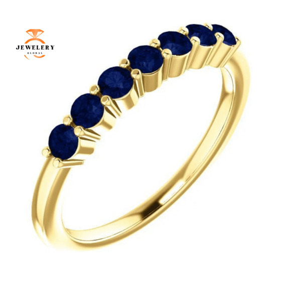 14KT GOLD 0.56 CTW BLUE SAPPHIRE SHARED PRONG 7 STONE RING - Image 12