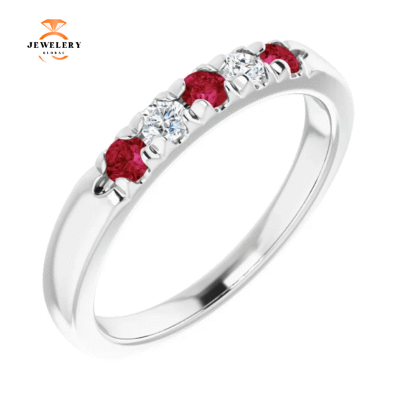 14KT GOLD 0.27 CTW RUBY & 0.12 CTW DIAMOND FRENCH-SET 5 STONE BAND - Image 11
