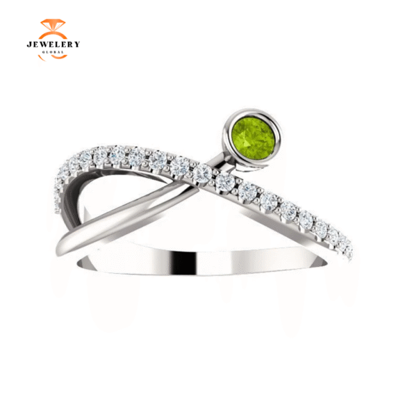 14KT Gold .13 CT Peridot & .20 CTW Diamond Criss-Cross Bezel-Set Ring - Image 10