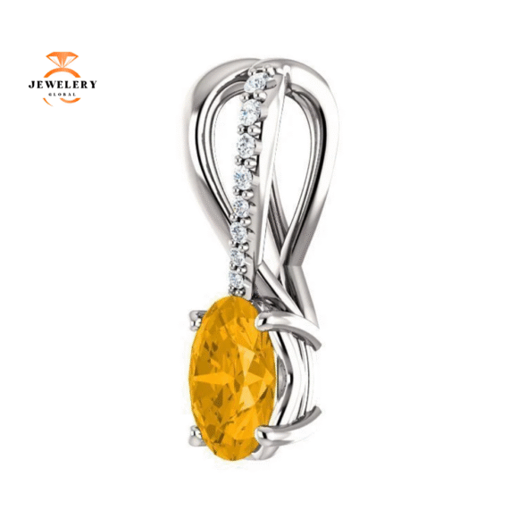 14KT GOLD 0.72 CT CITRINE & 0.04 CTW DIAMOND ACCENT PENDANT - Image 5