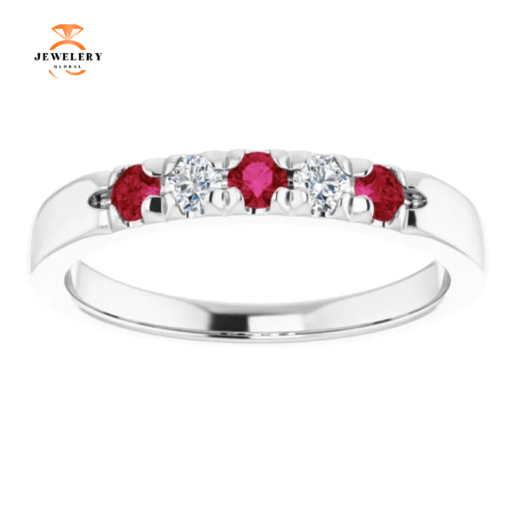 14KT GOLD 0.27 CTW RUBY & 0.12 CTW DIAMOND FRENCH-SET 5 STONE BAND - Image 13