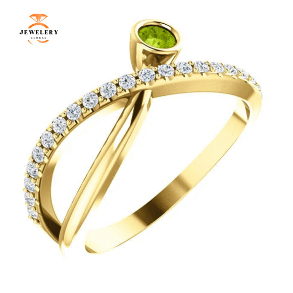 14KT Gold .13 CT Peridot & .20 CTW Diamond Criss-Cross Bezel-Set Ring - Image 5