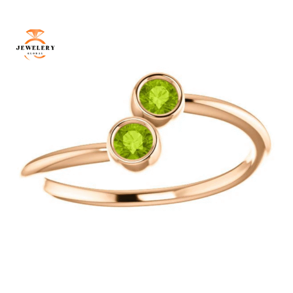 14KT GOLD 1/4 CTW ROUND PERIDOT 2 STONE RING - Image 8