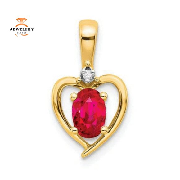 14KT GOLD DIAMOND AND RUBY HEART PENDANT