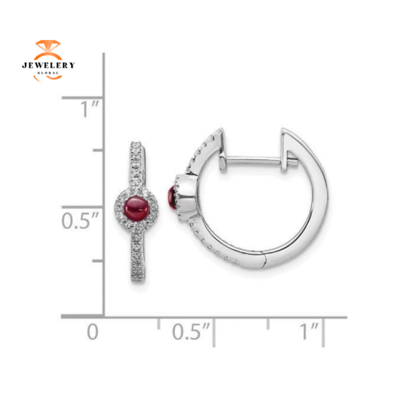 14KT WHITE GOLD 0.45 CTW GARNET & 0.20 CTW DIAMOND HOOP EARRINGS - Image 2