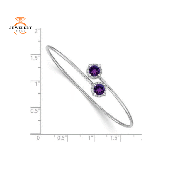 14KT WHITE GOLD 0.80 CTW AMETHYST & 0.12 CTW DIAMOND FLEX BANGLE BRACELET - Image 2
