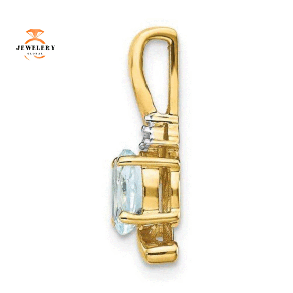 14KT GOLD 0.40 CT OVAL AQUAMARINE & DIAMOND PENDANT - Image 5