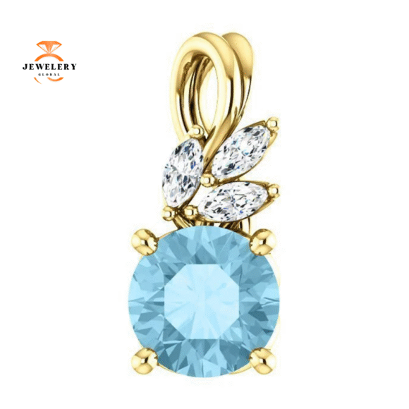 14KT GOLD 0.75 CT AQUAMARINE & 0.10 CTW DIAMOND FLORAL PENDANT - Image 7