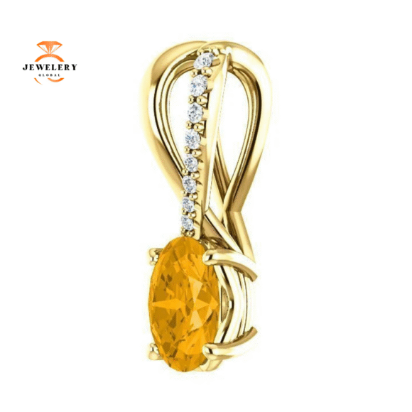 14KT GOLD 0.72 CT CITRINE & 0.04 CTW DIAMOND ACCENT PENDANT - Image 2