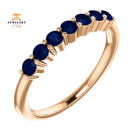 14KT GOLD 0.56 CTW BLUE SAPPHIRE SHARED PRONG 7 STONE RING - Image 7