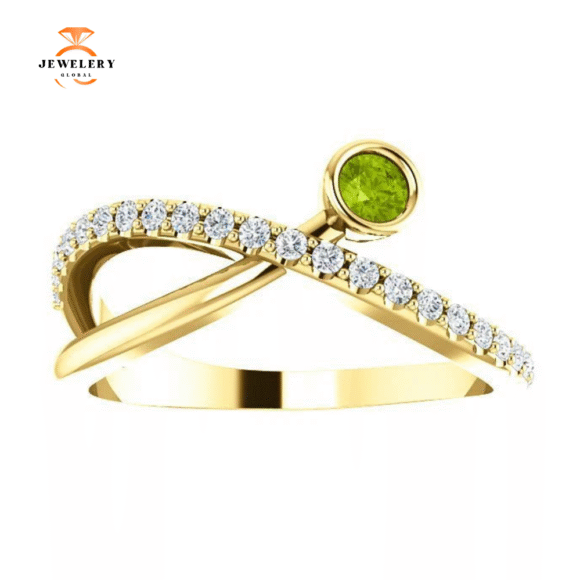 14KT Gold .13 CT Peridot & .20 CTW Diamond Criss-Cross Bezel-Set Ring - Image 6