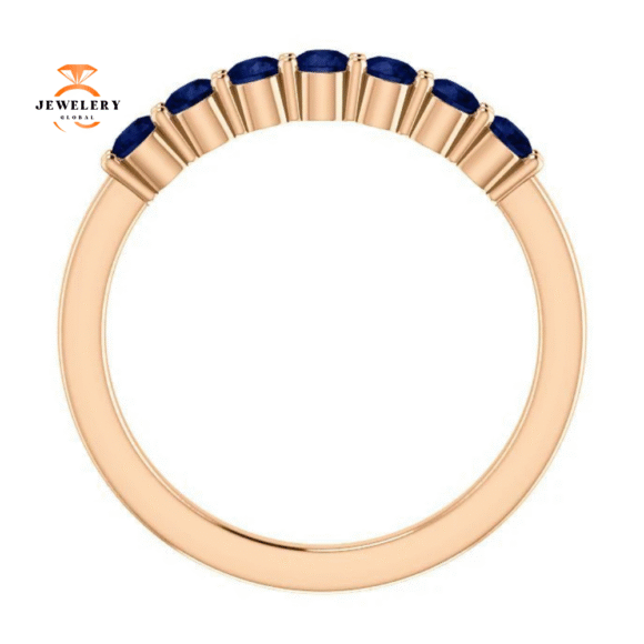 14KT GOLD 0.56 CTW BLUE SAPPHIRE SHARED PRONG 7 STONE RING - Image 8