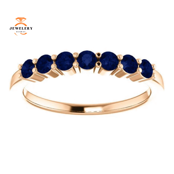 14KT GOLD 0.56 CTW BLUE SAPPHIRE SHARED PRONG 7 STONE RING - Image 9