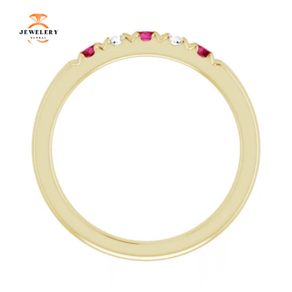 14KT GOLD 0.27 CTW RUBY & 0.12 CTW DIAMOND FRENCH-SET 5 STONE BAND - Image 7