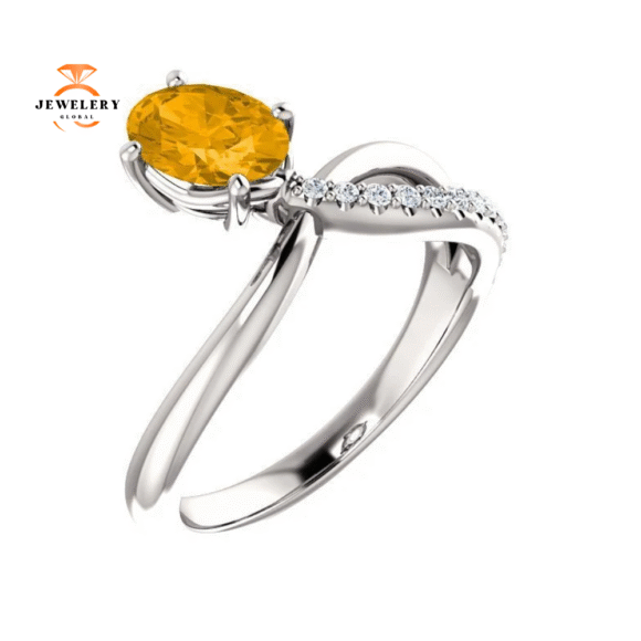 14KT GOLD 0.72 CT CITRINE & 1/10 CTW DIAMOND BYPASS RING