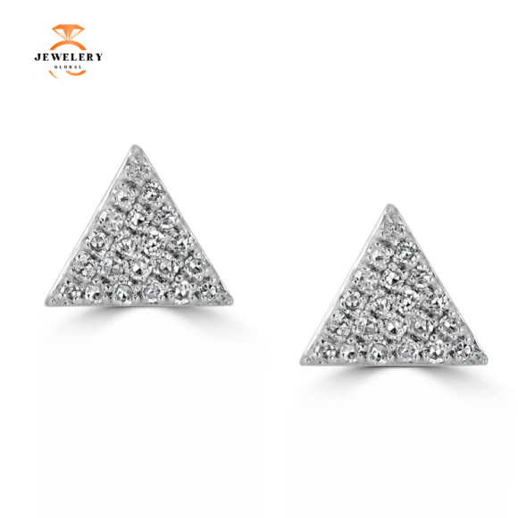 14KT GOLD .14 CTW DIAMOND TRIANGLE STUD EARRINGS - Image 3