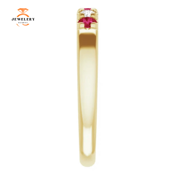 14KT GOLD 0.27 CTW RUBY & 0.12 CTW DIAMOND FRENCH-SET 5 STONE BAND - Image 9
