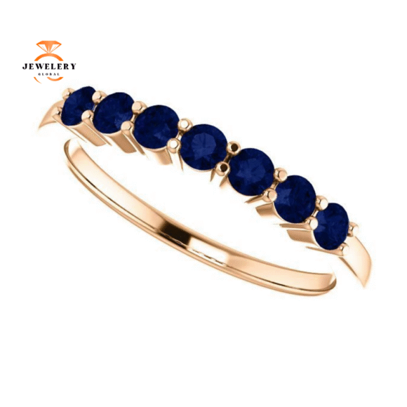 14KT GOLD 0.56 CTW BLUE SAPPHIRE SHARED PRONG 7 STONE RING - Image 11