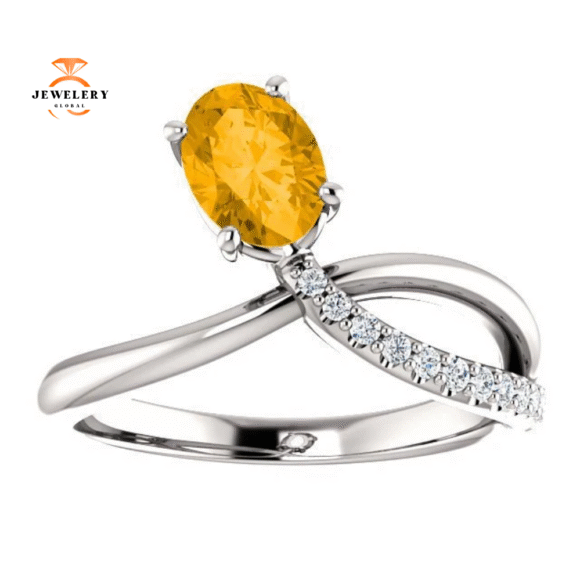 14KT GOLD 0.72 CT CITRINE & 1/10 CTW DIAMOND BYPASS RING - Image 2
