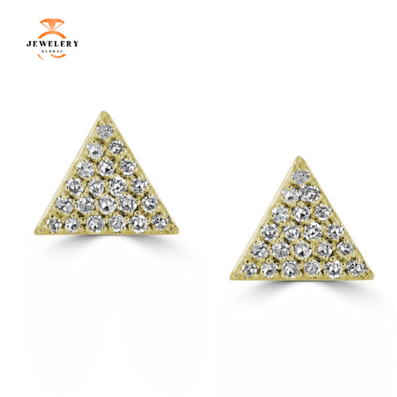 14KT GOLD .14 CTW DIAMOND TRIANGLE STUD EARRINGS - Image 2
