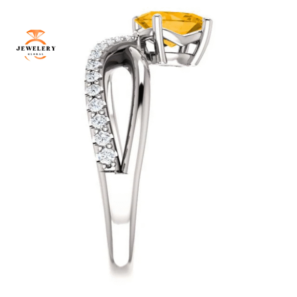 14KT GOLD 0.72 CT CITRINE & 1/10 CTW DIAMOND BYPASS RING - Image 3