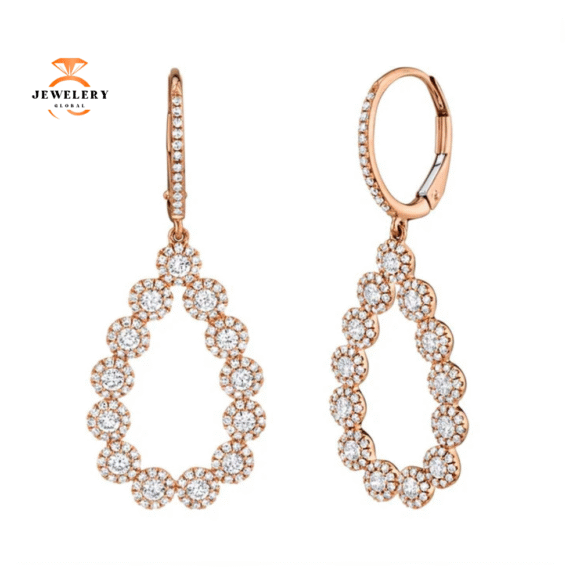 14KT Gold 1.64 CTW Diamond Round Halo Pear Shape Drop Earrings