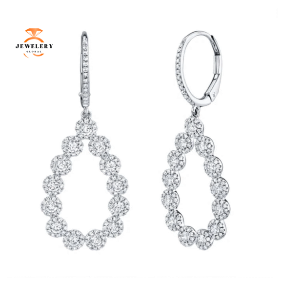 14KT Gold 1.64 CTW Diamond Round Halo Pear Shape Drop Earrings - Image 2
