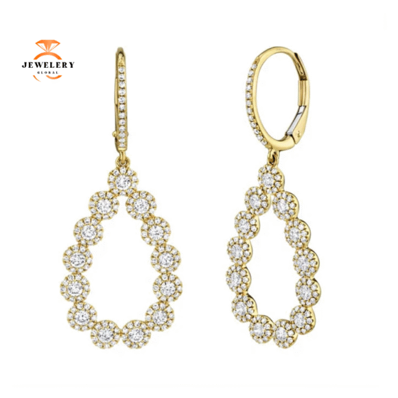 14KT Gold 1.64 CTW Diamond Round Halo Pear Shape Drop Earrings - Image 3