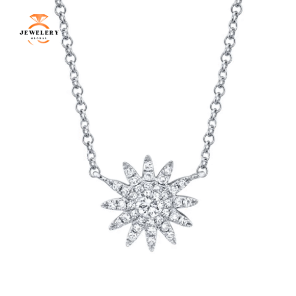 14KT GOLD .15 CTW DIAMOND SUN BURST PAVE NECKLACE