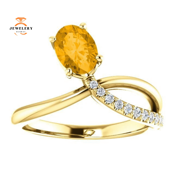 14KT GOLD 0.72 CT CITRINE & 1/10 CTW DIAMOND BYPASS RING - Image 6
