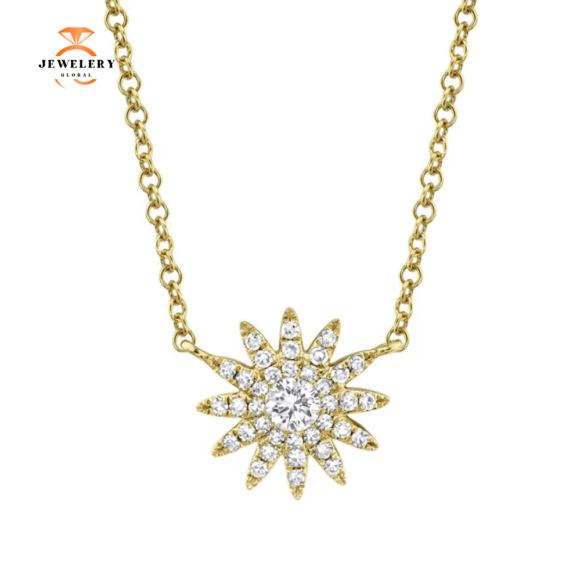 14KT GOLD .15 CTW DIAMOND SUN BURST PAVE NECKLACE - Image 3