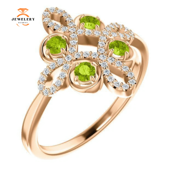 14KT GOLD .36 CTW PERIDOT & .16 CTW DIAMOND ACCENT CLOVER RING - Image 9