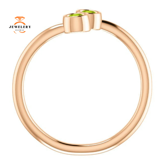 14KT GOLD 1/4 CTW ROUND PERIDOT 2 STONE RING - Image 9