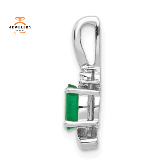 14KT GOLD OVAL EMERALD AND DIAMOND PENDANT - Image 2
