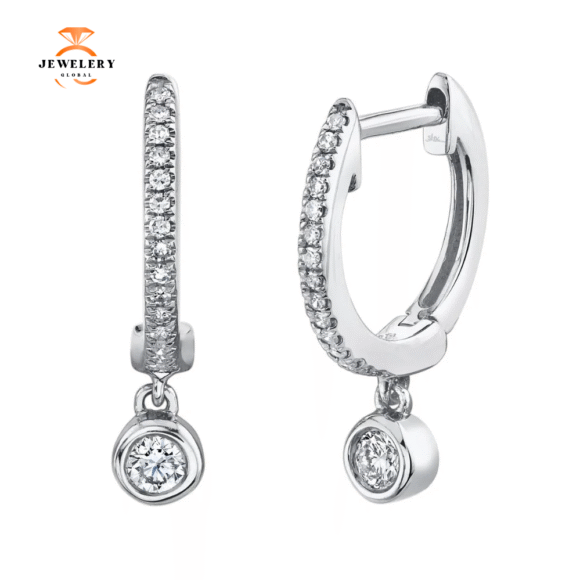 14KT GOLD 0.14 CTW DIAMOND HUGGIE DROP EARRING